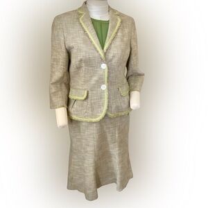 Ann Taylor Tan and Green Blazer Structured Suit Jacket